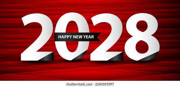 2028 Happy new year template, 2028 year Celebration Logo Vector On Red Background, 2028 Number Design, Logotype Number, New year celebration, Vector For Poster, banner, cover, card, brochure, flyer
