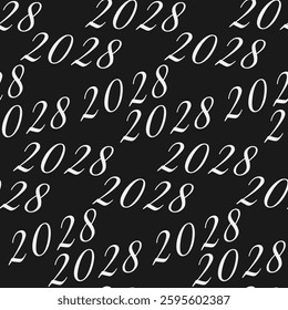 2028 New Year date Seamless pattern on dark background. Holiday Minimalistic Background Texture idea