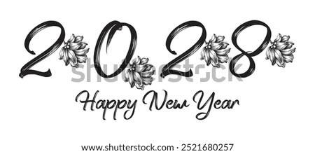 2028 new year Letter Linked Leaf Logo, Black color, unique design