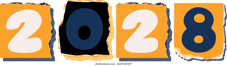 2028 Retro torn paper number Design art