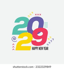 2029 colored number design template. 2029 typography symbol Happy New Year.