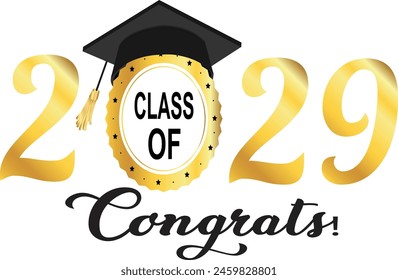 2029 Graduation Greeting Card Vector Design.gold and black colors isolated on white background. 