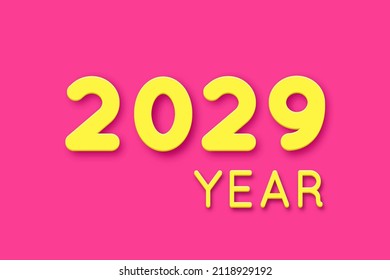 Jahr 2029. rosafarbener Kalender mit neongelbem Text. Vektorgrafik.