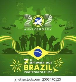 202nd Anniversary of Brazil Independence Day 2024 vector illustration. 7 De Setembro Dia Da Independencia Do Brasil 2024 Background. Translation : September 7th Brazil Independence Day background