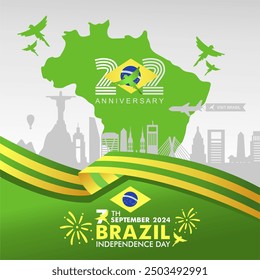 202nd anniversary of brazil independence day 7 september 2024 vector illustration. Dia da independencia do Brasil 2024 ( Brazil independence day 2024 ) greeting, banner, background, poster, template