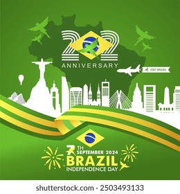 202nd anniversary of brazil independence day 7 september 2024 vector illustration. Dia da independencia do Brasil 2024 greeting, banner, background, poster, template. 