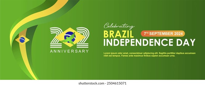 202nd Anniversary Brazil Independence Day 7 September 2024 Vector Illustration Banner, Template, Poster, Background, Billboard. Dia Da Independencia Do Brasil 2024 Background 