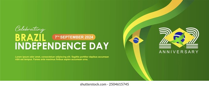 202nd Anniversary Brazil Independence Day 7 September 2024 Banner with 2022 Logo. Dia Da Independencia Do Brasil 2024 Background Vector Illustration, Template, Poster, Background, Billboard, Greeting.