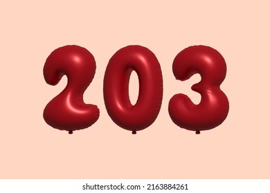 203 3d number balloon made of realistic metallic air balloon 3d rendering. 3D Red helium balloons for sale decoration Party Birthday, Celebrate anniversary, Wedding Holiday. Vector illustration