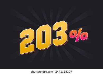 203% discount banner with dark background and yellow text. 203 percent sales promotional design.