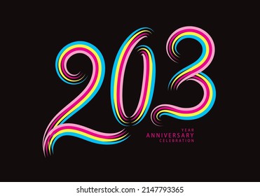 203 number design vector, graphic t shirt, 203 years anniversary celebration logotype colorful line, 203th birthday logo, Banner template, logo number elements for invitation card, poster, t-shirt.