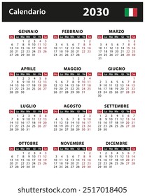 2030 Calendar - vector stock illustration. Italy, Italian version | Calendario 2030 - illustrazione di riserva di vettore. Italia, versione italiana