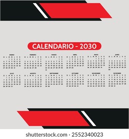 Calendario de escritorio 2030 con calendario islámico Hijri. Calendario 2030 con diseño paisajístico o Horizontal. inicio de la semana el domingo. Domingo