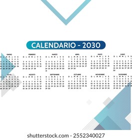 Calendario de escritorio 2030 con calendario islámico Hijri. Calendario 2030 con diseño paisajístico o Horizontal. inicio de la semana el domingo. Domingo