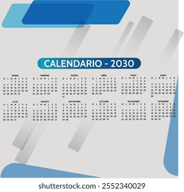 Calendario de escritorio 2030 con calendario islámico Hijri. Calendario 2030 con diseño paisajístico o Horizontal. inicio de la semana el domingo. Domingo