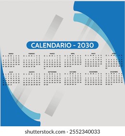 Calendario de escritorio 2030 con calendario islámico Hijri. Calendario 2030 con diseño paisajístico o Horizontal. inicio de la semana el domingo. Domingo