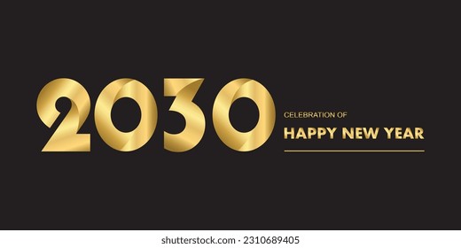 2030 New year celebrations gold greetings poster isolated over black background