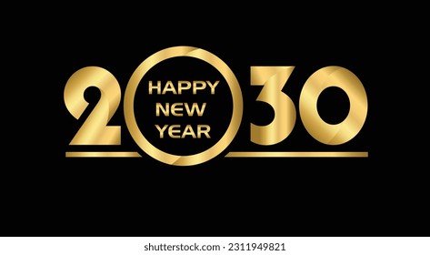 2030 New year celebrations gold greetings poster isolated over black background
