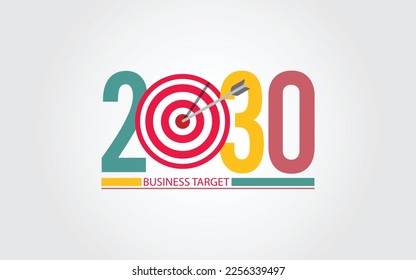 2030 New Year numbers with business target colorful banner. Cover of business diary for 2030 with wishes.