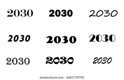 2030 ano ícone texto fonte em fundo branco. número, fonte, design, gráfico, letra, estilo, texto, elemento, símbolo, sinal, alfabeto, caractere, arte, impressão, símbolo.