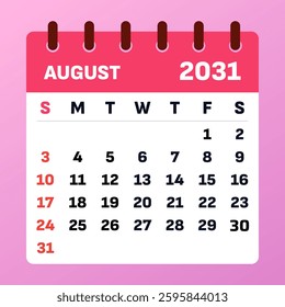 2031 August. marks the transition from summer to new goals. A time for productivity, back-to-school preparations, and motivation.