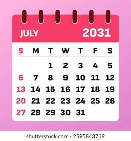 2031 July. shines with summer heat, festivals, and adventure. A month for independence, outdoor fun, and family gatherings.

