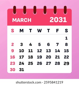 2031 March. welcomes spring with blooming flowers and fresh air. A season of renewal, energy, and growth, bringing nature back to life.