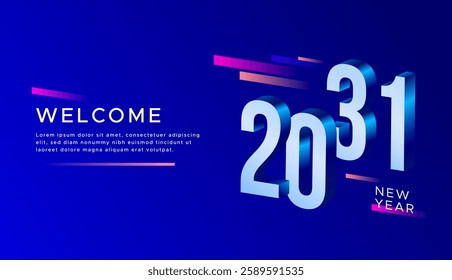 2031 text. New year 2031 minimalist. Happy new year. design template for new year celebration. 2031 calendar. Year 2031 celebration greeting background template