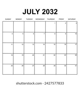 2032 Calendar design. Week starts on Sunday. Printable, simple, and clean design. Stationery vector design. svg