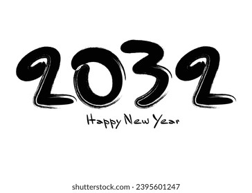 2032 Happy new year black vector illustration, numbers handwritten calligraphy, 2032 year vector, New year celebration, 2032 Number design on white background, typography lettering text vector svg