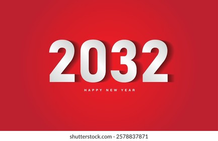 2032 Happy New Year on red background, 2032 text design, vector illustration, 2032 number design, Creative design for Greeting 