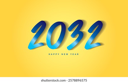 2032 Happy New Year on yellow background, 2032 text design blue color, vector illustration, 2032 number design, Creative design for Greeting 