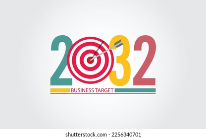 2032 New Year numbers with business target colorful banner. Cover of business diary for 2032 with wishes. svg
