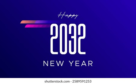 2032 text. New year 2032 minimalist. Happy new year. design template for new year celebration. 2032 calendar. Year 2032 celebration greeting background template