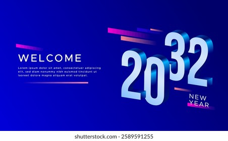 2032 text. New year 2032 minimalist. Happy new year. design template for new year celebration. 2032 calendar. Year 2032 celebration greeting background template