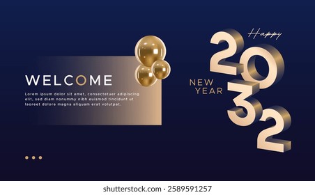 2032 text. New year 2032 minimalist. Happy new year. design template for new year celebration. 2032 calendar. Year 2032 celebration greeting background template