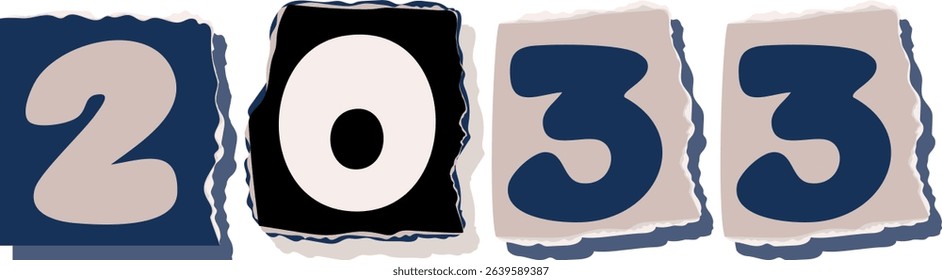 2033 Retro torn paper number Design art