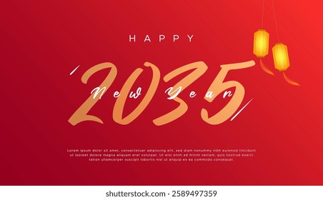 2035 text. New year 2035 minimalist. Happy new year. design template for new year celebration. 2035 calendar. Year 2035 celebration greeting background template