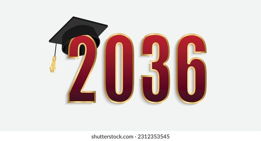 2036 3D text with graduation hat. vector illustration