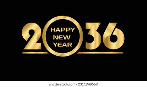 2036 New year celebrations gold greetings poster isolated over black background