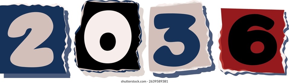 2036 Retro torn paper number Design art