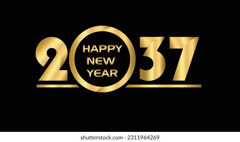 2037 New year celebrations gold greetings poster isolated over black background