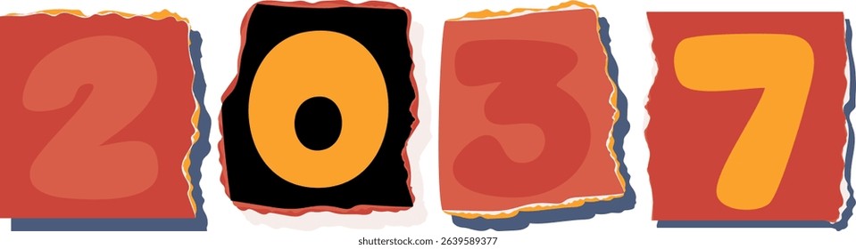 2037 Retro torn paper number Design art