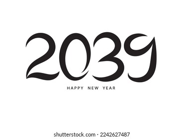 2039 happy new year black color vector, 2039 number design, 2039 year vector illustration,  Black lettering number template, typography logo, new year celebration, Holiday greeting card design
