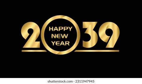 2039 New year celebrations gold greetings poster isolated over black background