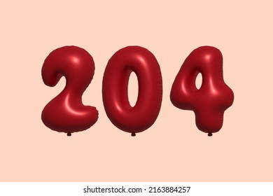 204 3d number balloon made of realistic metallic air balloon 3d rendering. 3D Red helium balloons for sale decoration Party Birthday, Celebrate anniversary, Wedding Holiday. Vector illustration