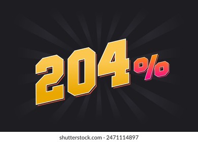 204% discount banner with dark background and yellow text. 204 percent sales promotional design.