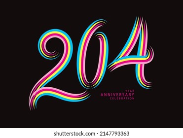 204 number design vector, graphic t shirt, 204 years anniversary celebration logotype colorful line, 204th birthday logo, Banner template, logo number elements for invitation card, poster, t-shirt.