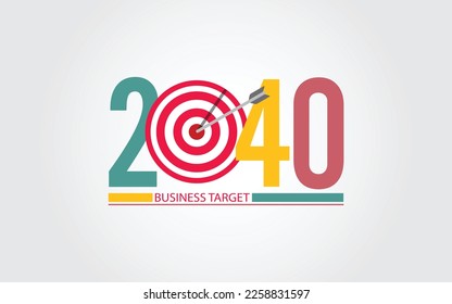 2040 New Year numbers with business target colorful banner. Cover of business diary for 2040 with wishes.