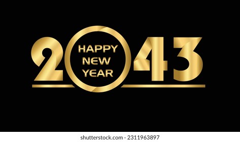 2043 New year celebrations gold greetings poster isolated over black background